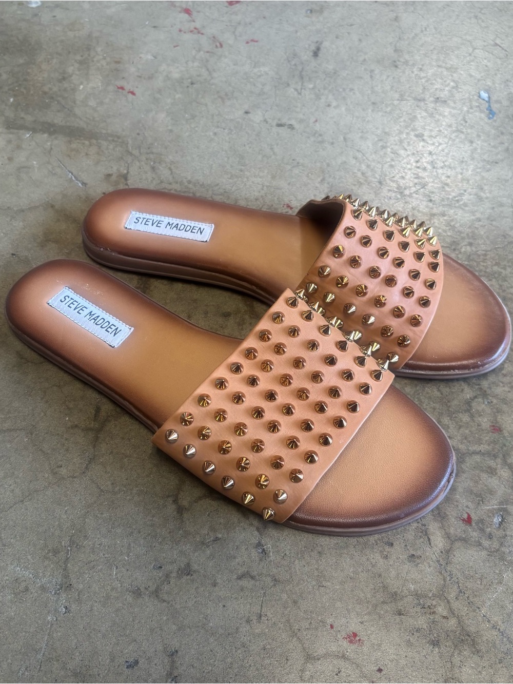 Steve Madden Tan Studded Slide Mules